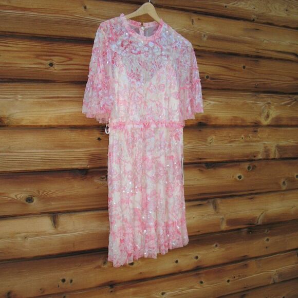 MAC DUGGAL  9148 Womens Pink Flounce Sleeve Floral Embellished Dress - Picture 6 of 15